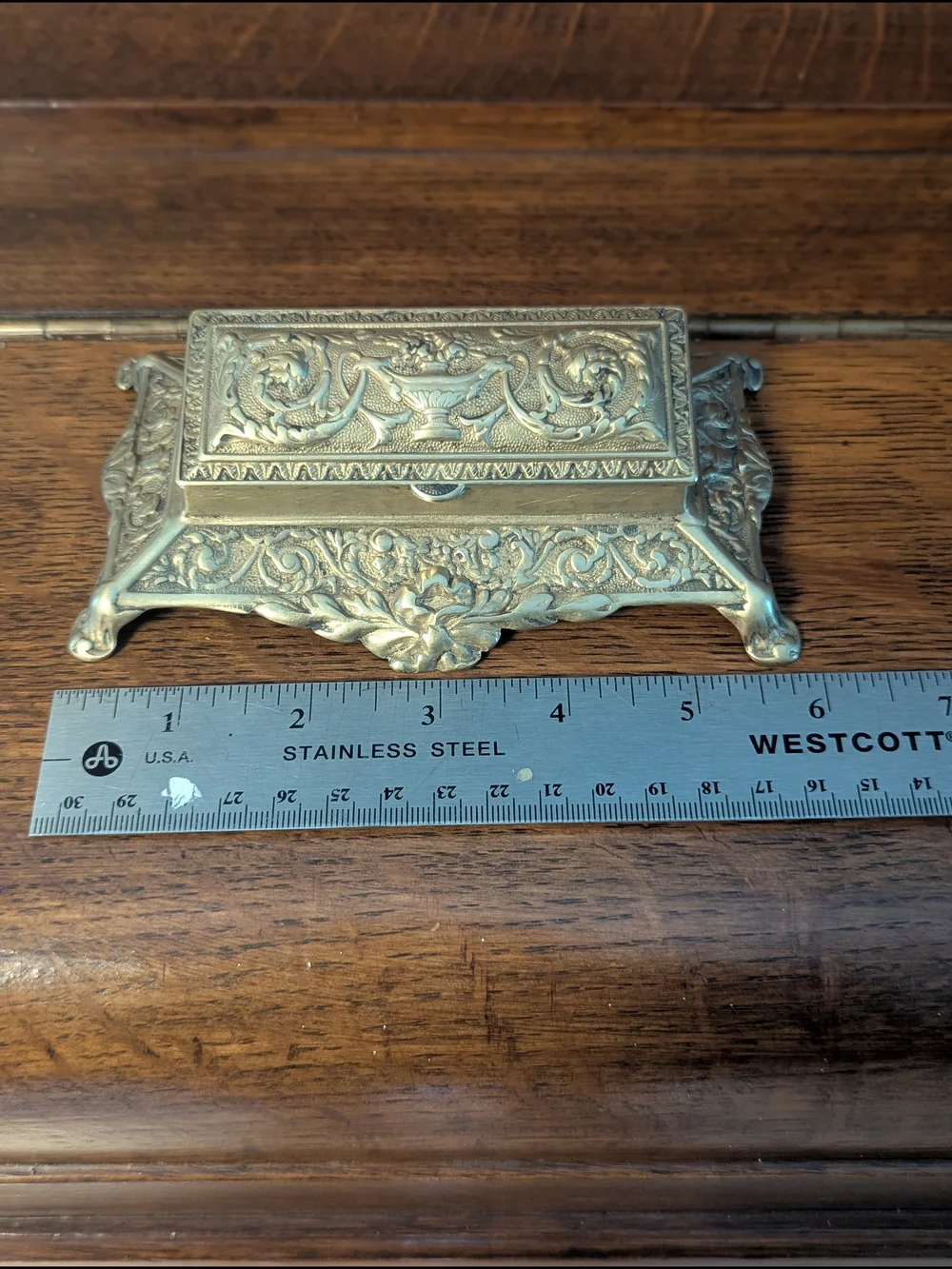 Italian Brass Stamp Box Or Jewelry Casket – Ornate Baroque - Picture 2 of 8